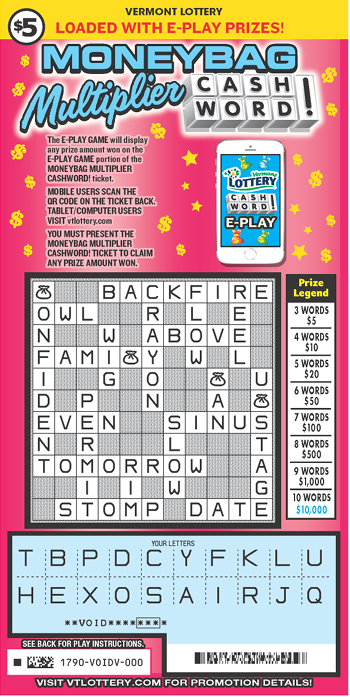 Moneybag Multiplier Cashword | Vermont Lottery